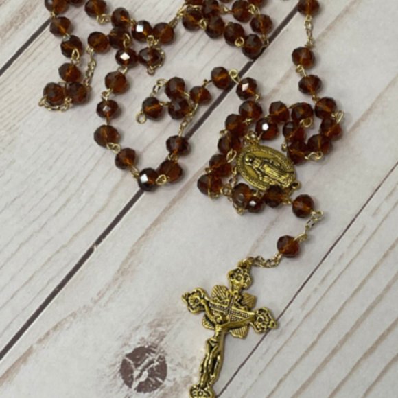 Handmade Beautiful Rich Brown Rondelle Crystal Rosary - Picture 2 of 4